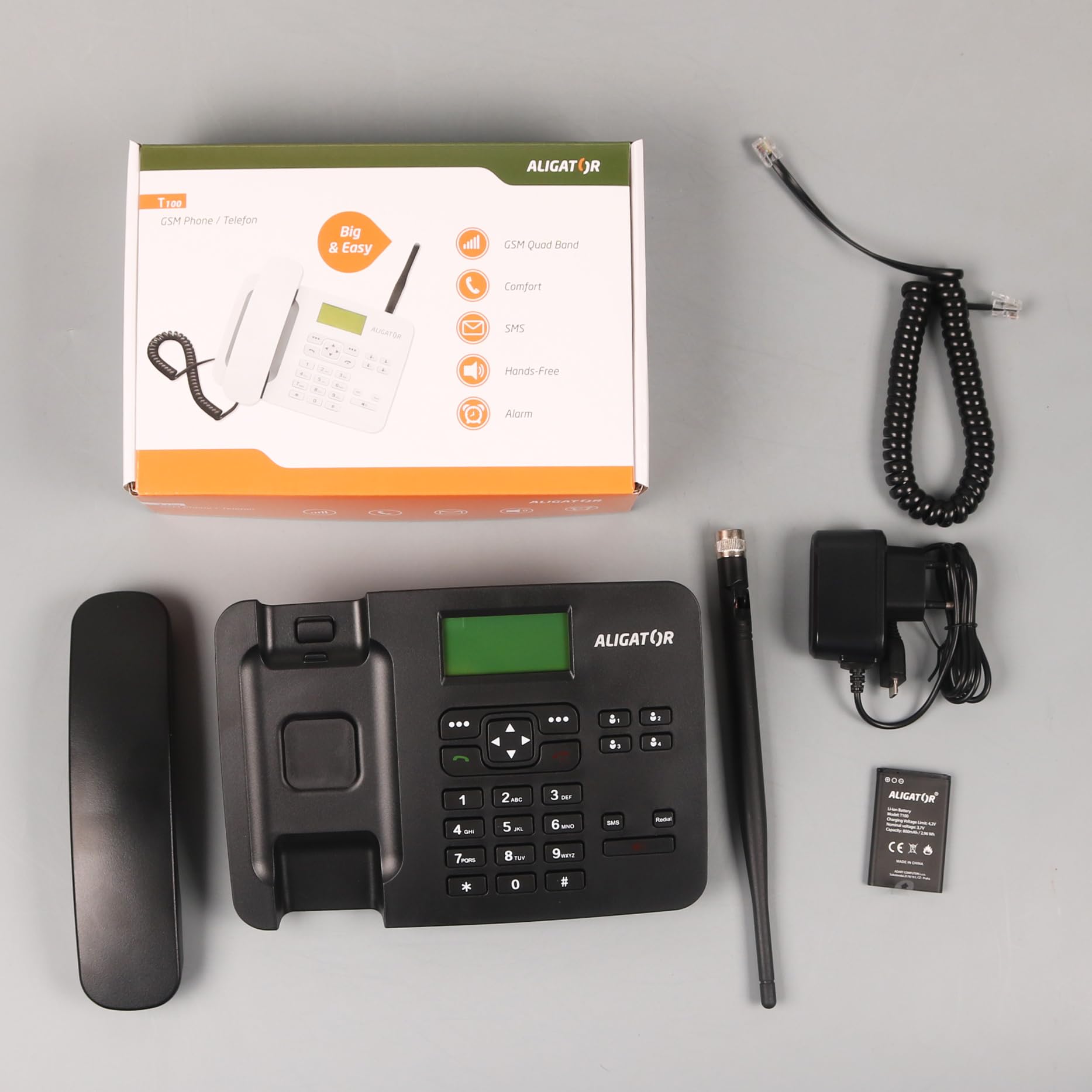 Aligator T100 GSM telefon komórkowy w klasycznym stylu telefonu stołowego (czarny)