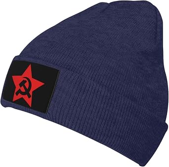 Communist USSR Hammer Sickle and Star Knit Beanie Winter Hats for Men and Women Knitted Cuffed Skull Cap