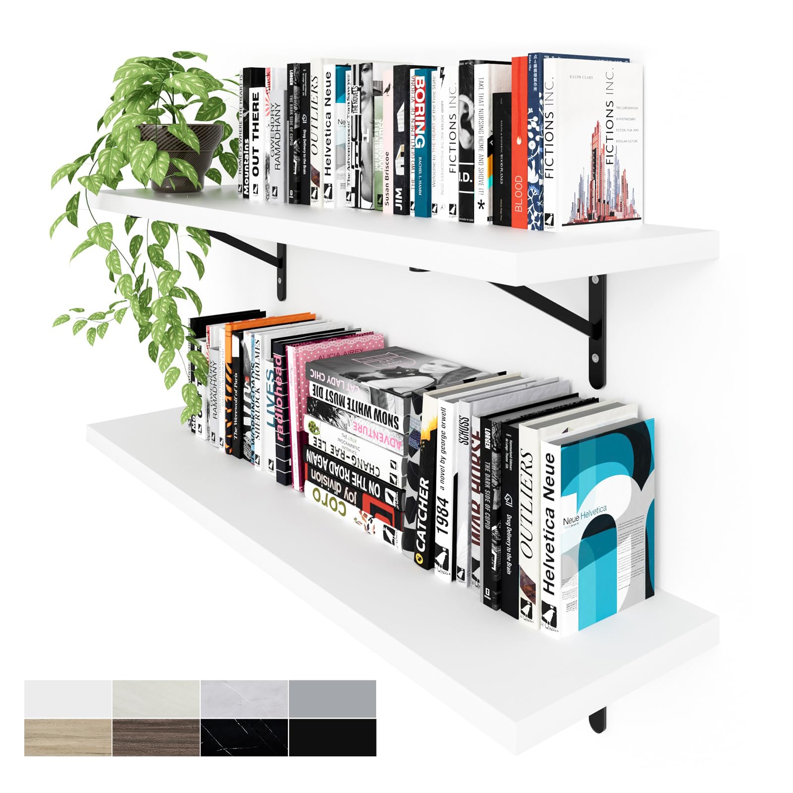 36 inch Long 10 inch Deep Floating Shelves for Wall Set of 2, Large Open Shelves Wall Mounted, Space Saving Home and Commercial Use, White