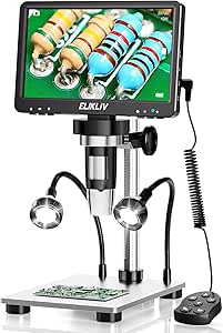 Elikliv EDM9 7'' LCD Digital Microscope 1200X, 1080P Coin Microscope with 12MP Camera Sensor, 10 LED Lights - Microscope for Adults, Windows/Mac OS Compatible