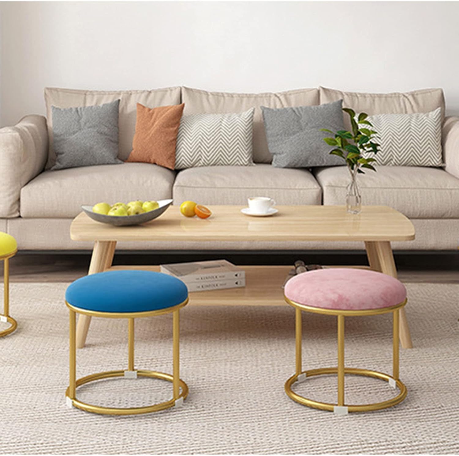 Household Low Stools, Modern Simple Sofa Stools, Comfortable, Practical and Economical Small Round Stools for Living Rooms and Bedrooms. (Color : Green)