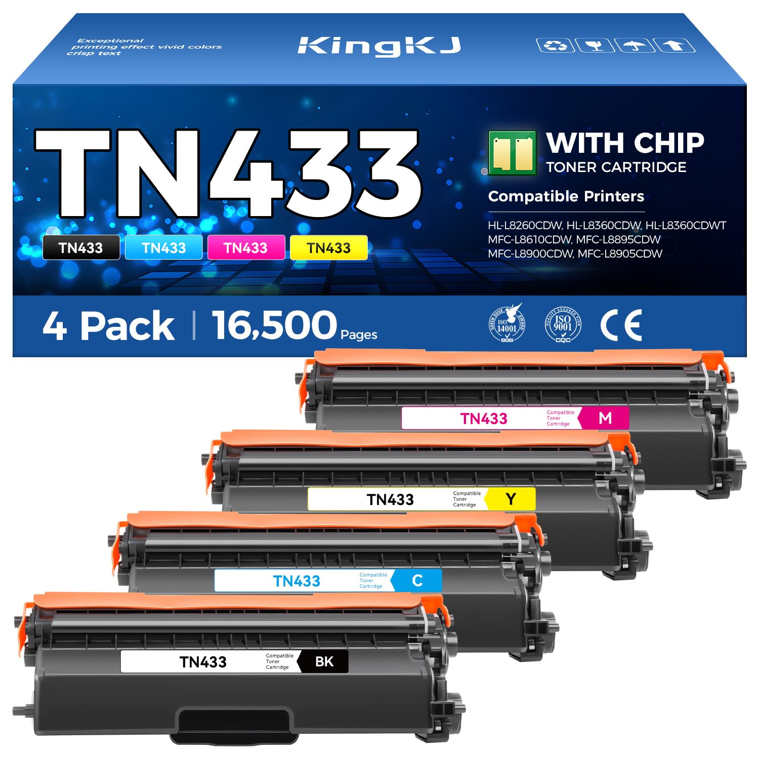 TN433 Toner Cartridge 4-Pack Replacement Compatible for Brother TN-433 TN431 TN436 MFC-L8900CDW MFC-L8690CDW HL-L8360CDW HL-L8260CDW MFC-L8610CDW MFC-L8905CDW MFC-L9570CDW HL-L8360CDWT Printer Set Ink