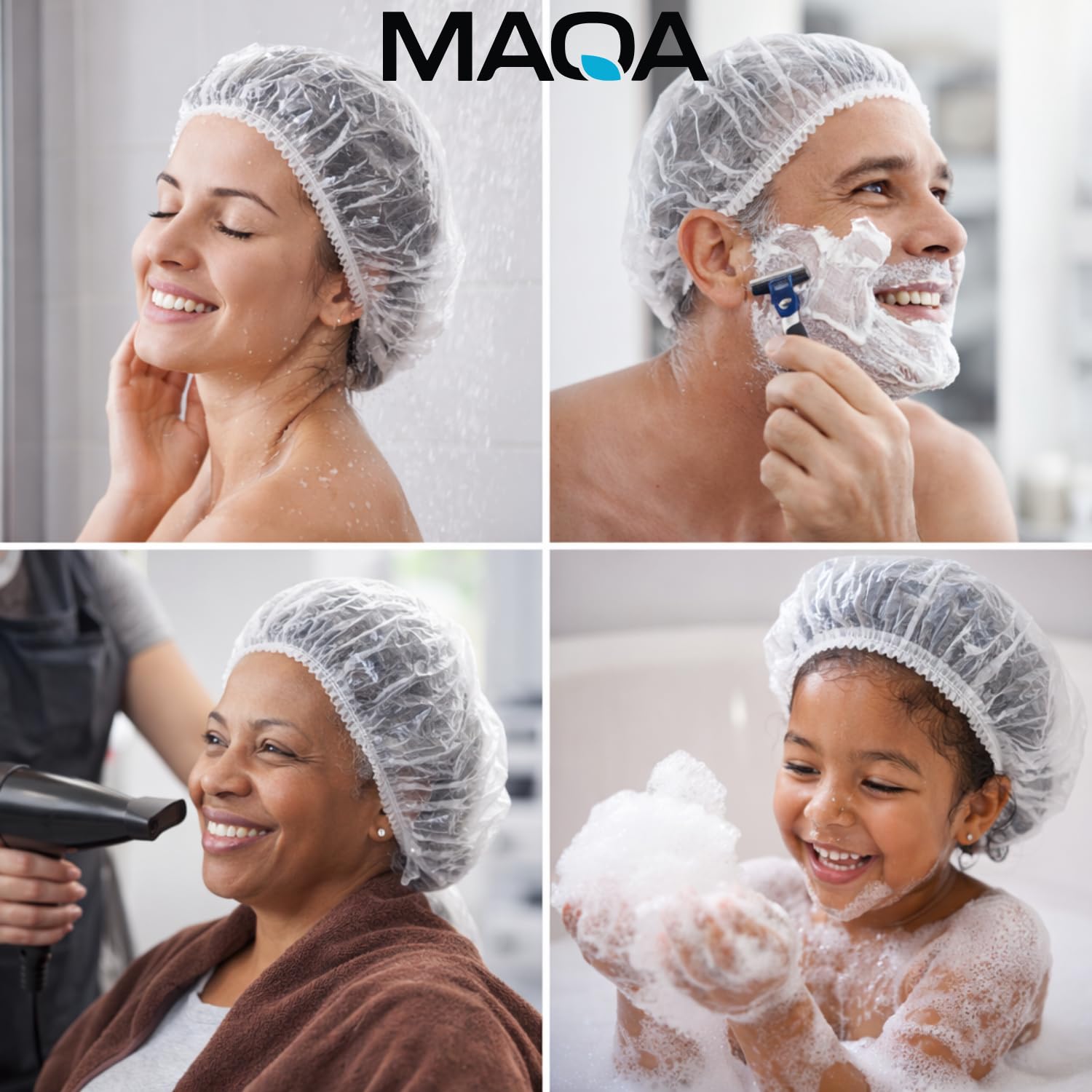 MAQA Cuffie capelli imbustata singolarmente, Cuffia doccia monouso 50-100 pz, cuffie usa e getta per kit cortesia hotel e spa 100