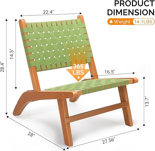 Miniatura 3 de VINGLI Silla de madera para exteriores, asiento de patio para todo tipo de clima con tela tejida de polietileno, silla Adirondack para césped,