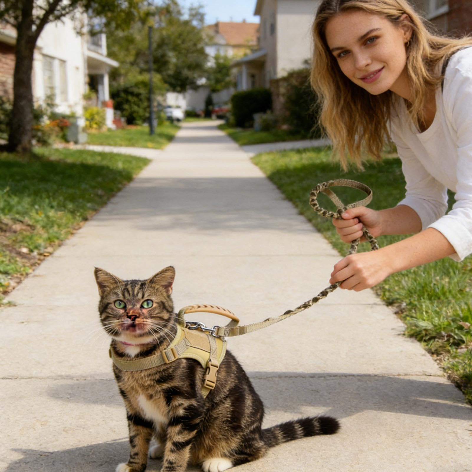 Pettorina Gatto Regolabile con Guinzaglio per Passeggiate Esterno Antifuga