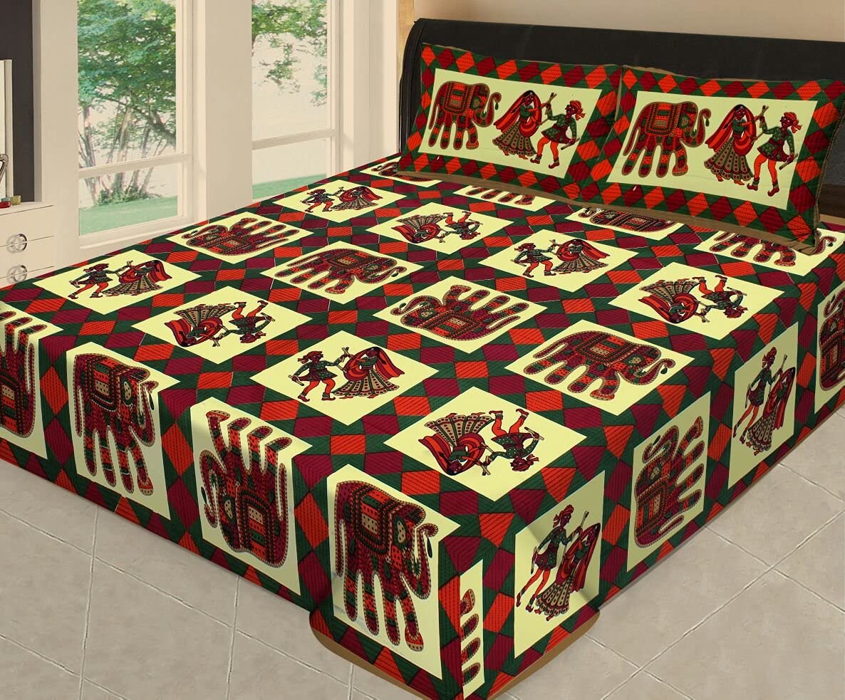 KK FAB & FASHION King Size Double 100% Cotton Bed bedsheet (with 2 Pillow Covers)