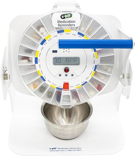 e-Pill MedTime Station – Dispensador automático de pastillas bloqueado con base de volquete, 6 ajustes de alarma – Cubierta transparente transparente