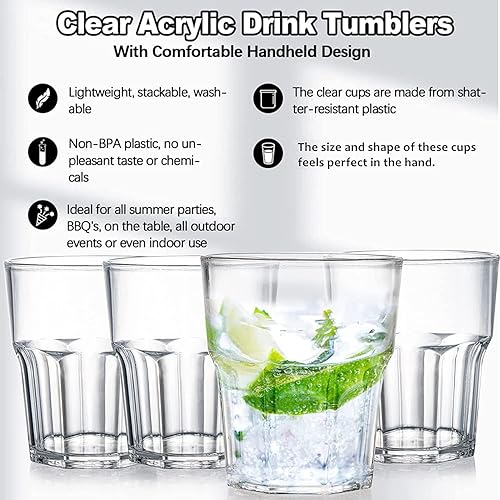 Miniatura 3 de Tebery Paquete de 8 vasos de plástico transparente, 8 onzas sin BPA, reutilizable, para agua potable, pequeño, apilable, irrompible