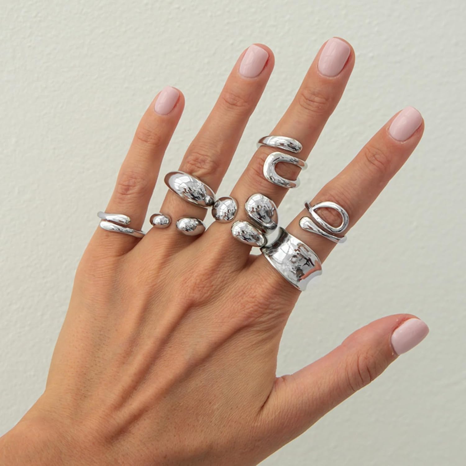 HUASAI Gold Chunky Rings for Women Adjustable Stackable Statement Jewelry Knuckle Ring Set - Image 3