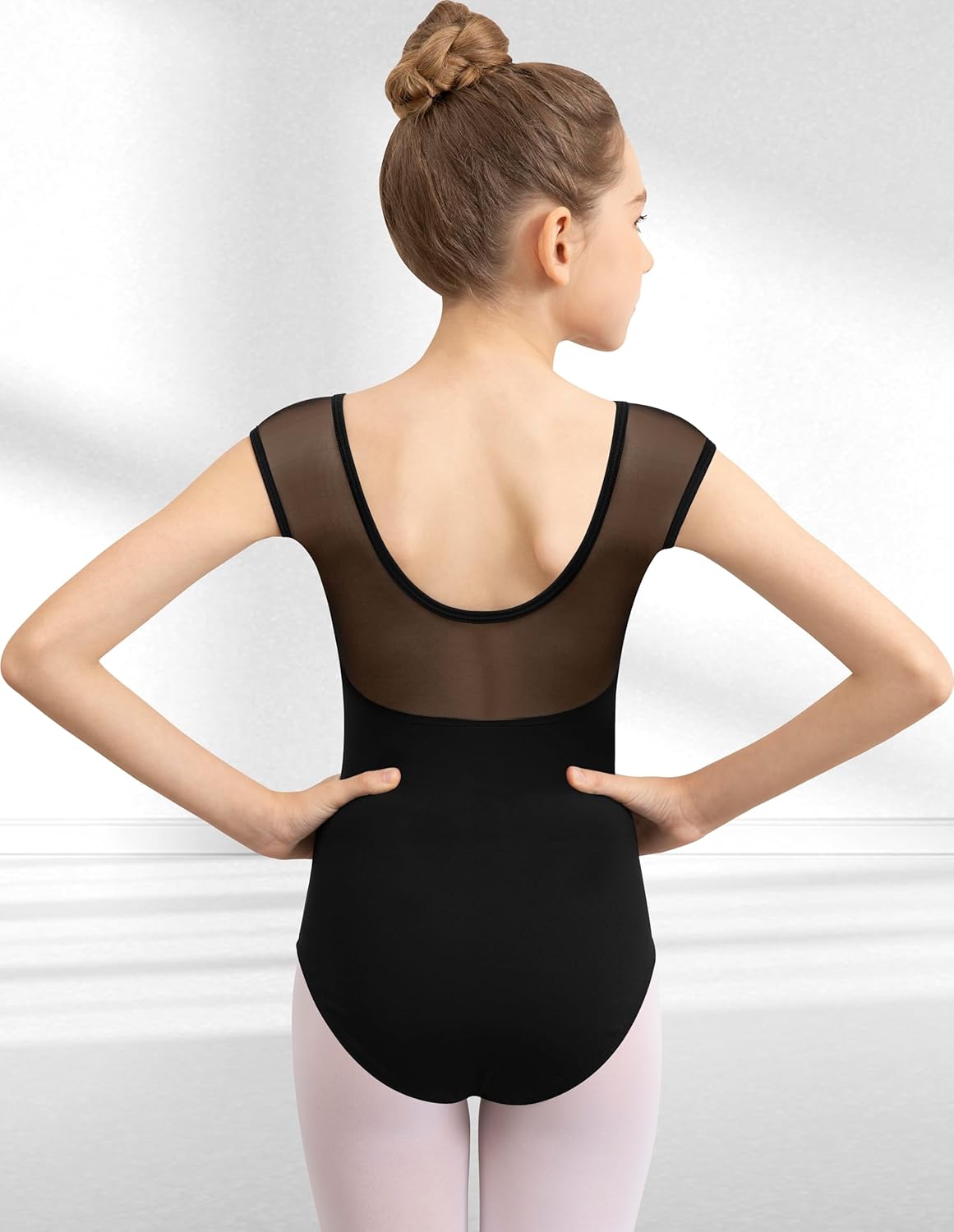 Girls Dance Ballet Leotard Mesh Cap Sleeve,Cute V-Shaped Mesh Back - Image 4
