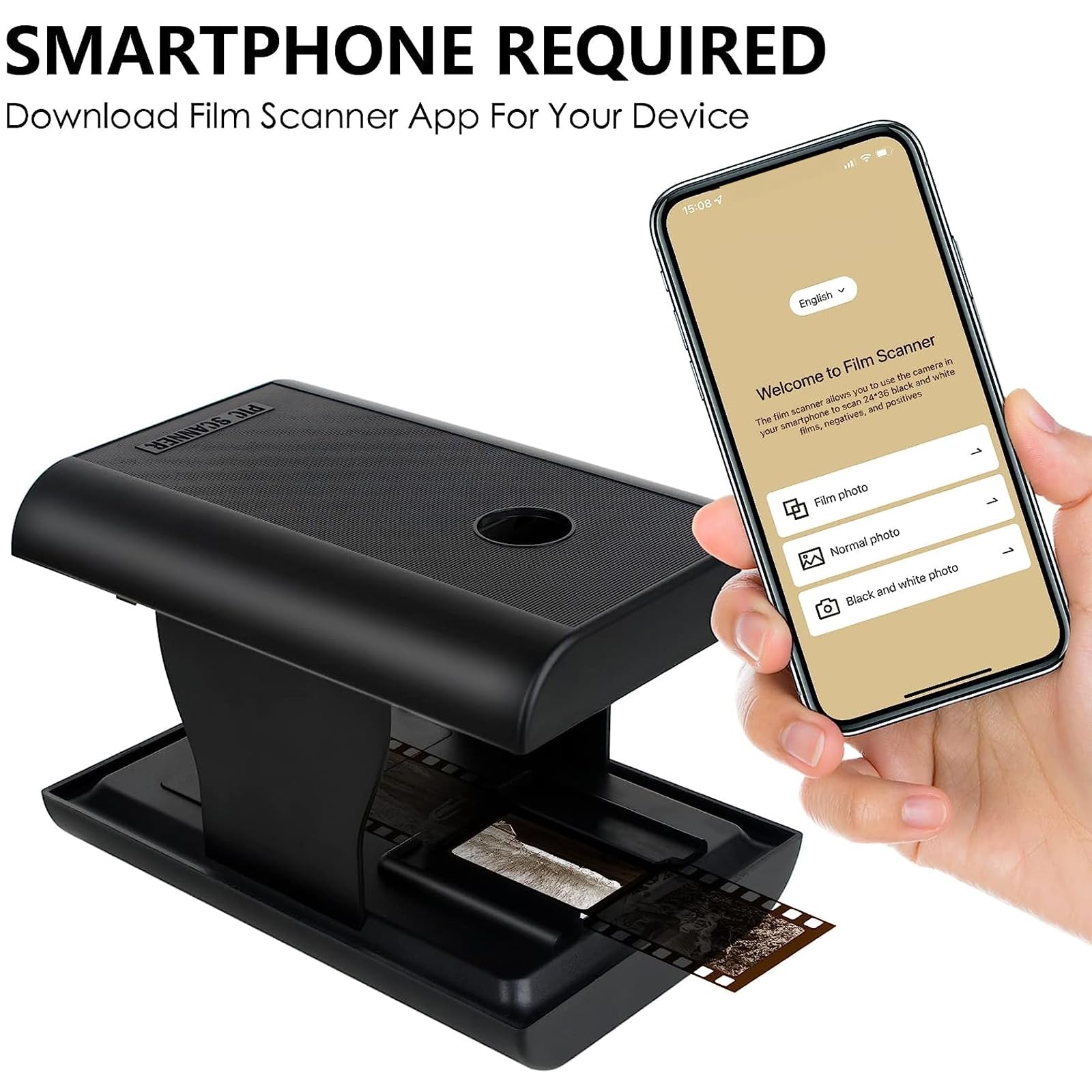 NGARY Scanner Mobile per Pellicole, Scanner per Diapositive E Negativi da 35 Mm / 135 Mm, Supporta L'anteprima Dell'immagine, Le Funzioni di Riproduzione E Modifica, Adatto per Smartphone