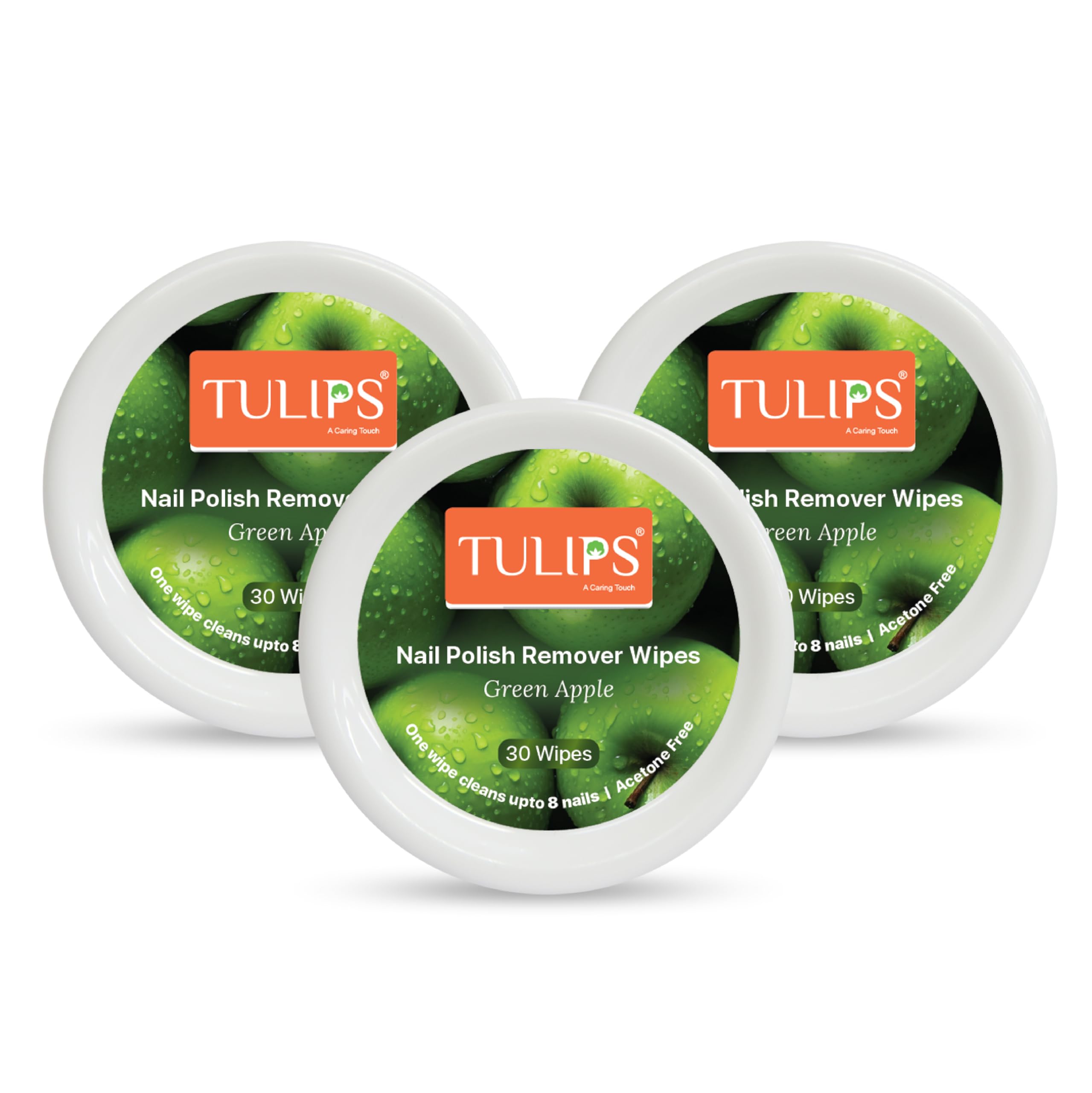 Tulips Nail Polish Remover Wipes, Acetone Free, Convenient Pre-Moistened (Green Apple) (Pack of 3)