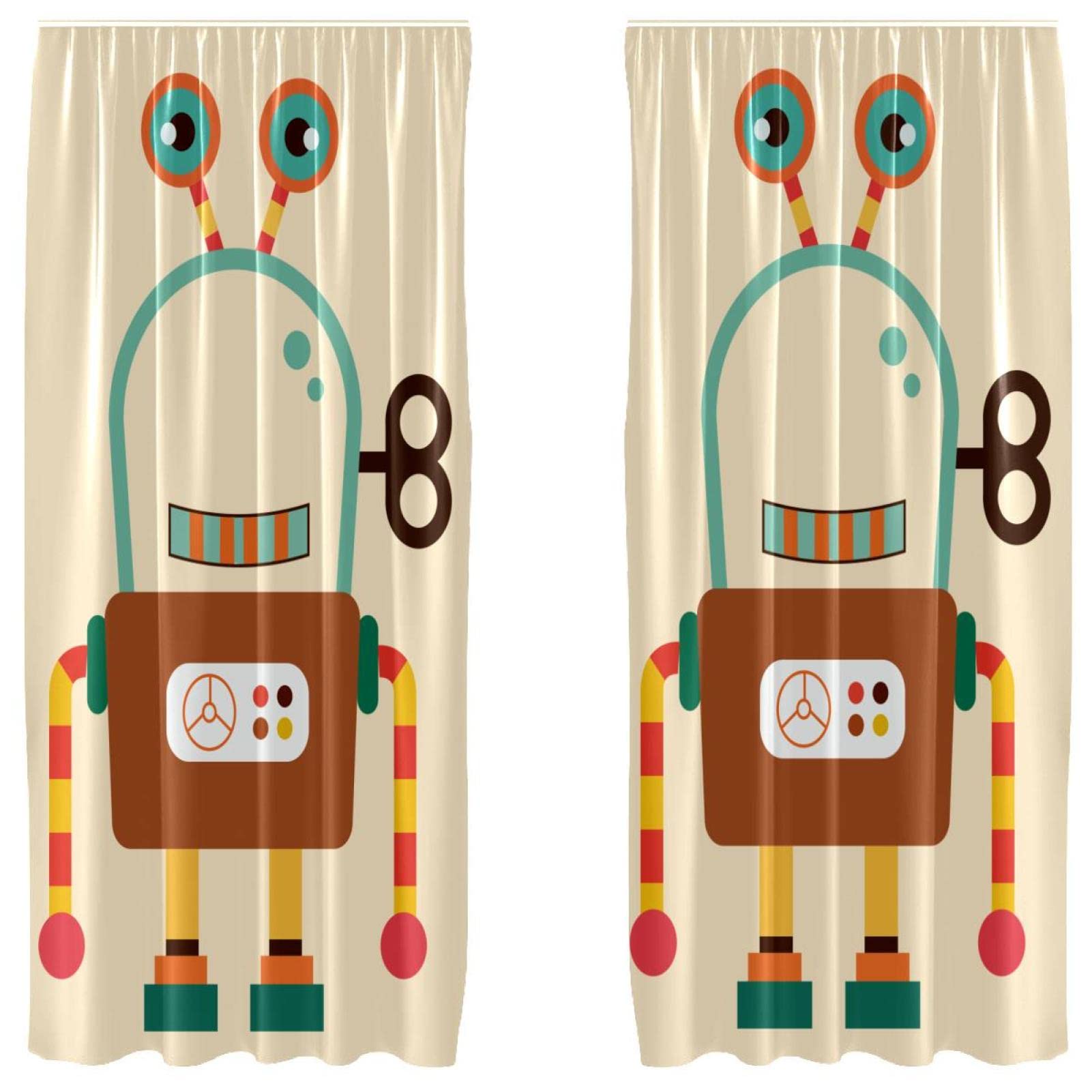 Rideau robot de dessin animé rétro lot de 2 pièces 140x213 cm