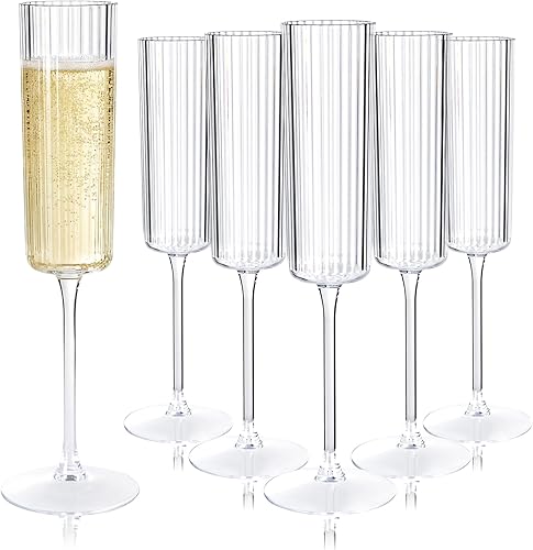 Paquete de 36 copas de champán de plástico transparente, copas de champán desechables acanaladas de 6 onzas, copas de mimosa vintage transparentes