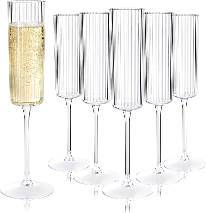 Ribbed Glass Champagne Flutes