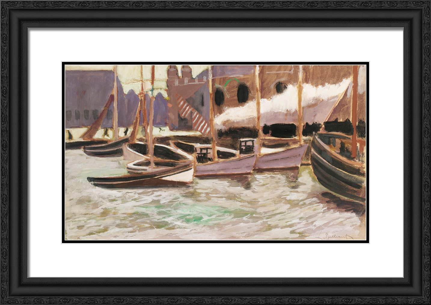 ArtDirect Spilliaert, Leon 24x17 Black Ornate Framed Art Print with Double Matting Titled: Ostende Maritime Gare
