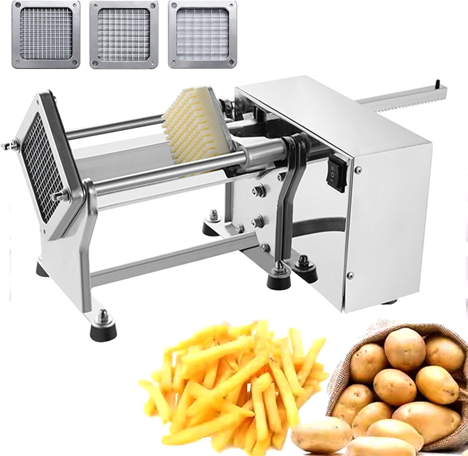 Electric French Fry Cutter with 6/9/13mm Blade, Commercial/Household Potato Slicer, 200-300 Kg/H Electric Vegetable Chopper for Potato, Carrot