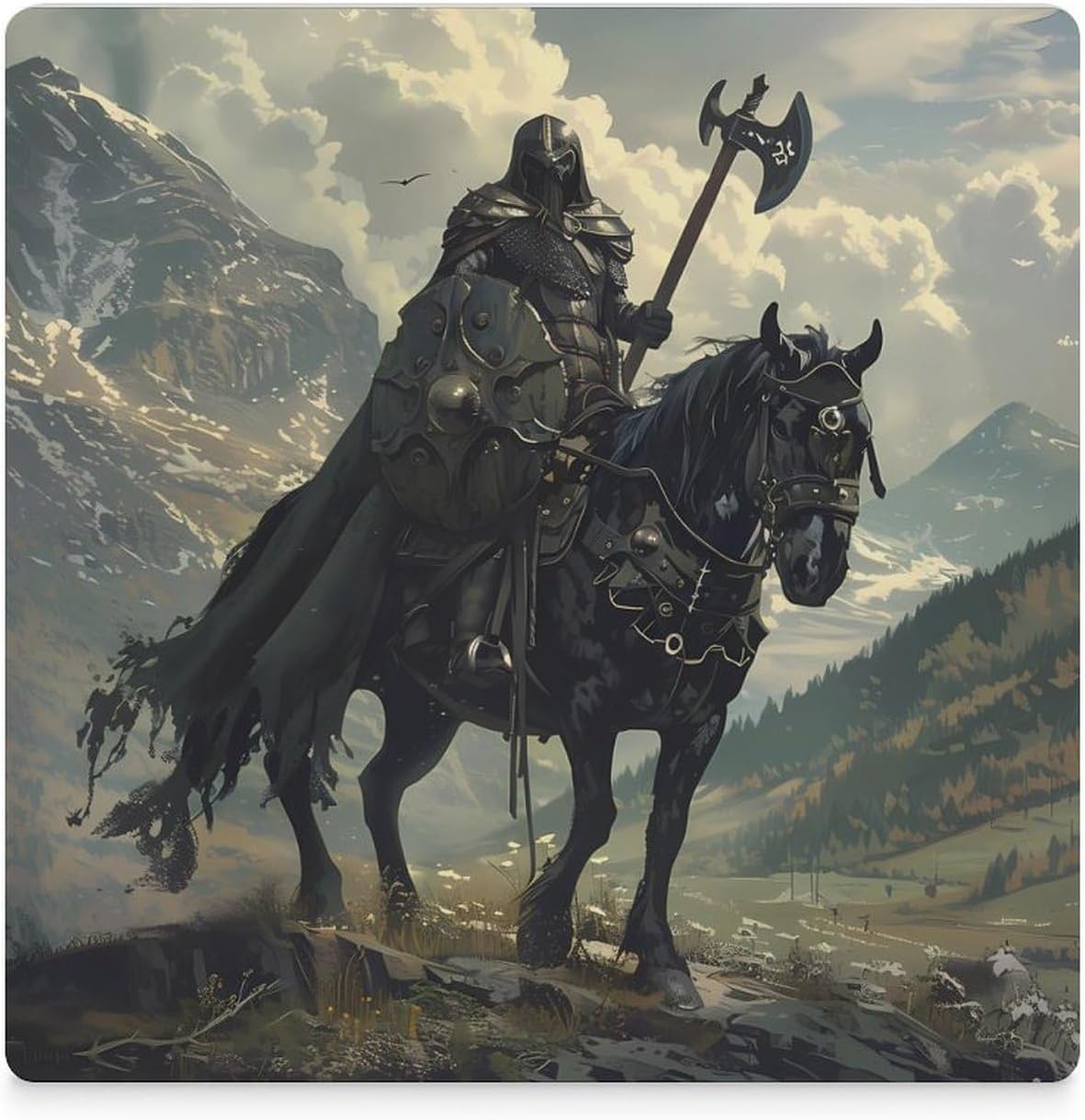 Death Dealer Viking On Horse Coaster for Drinks Square Ceramic Table Coasters Stone Mat Crafts 4PCS Home Kitchen Decor