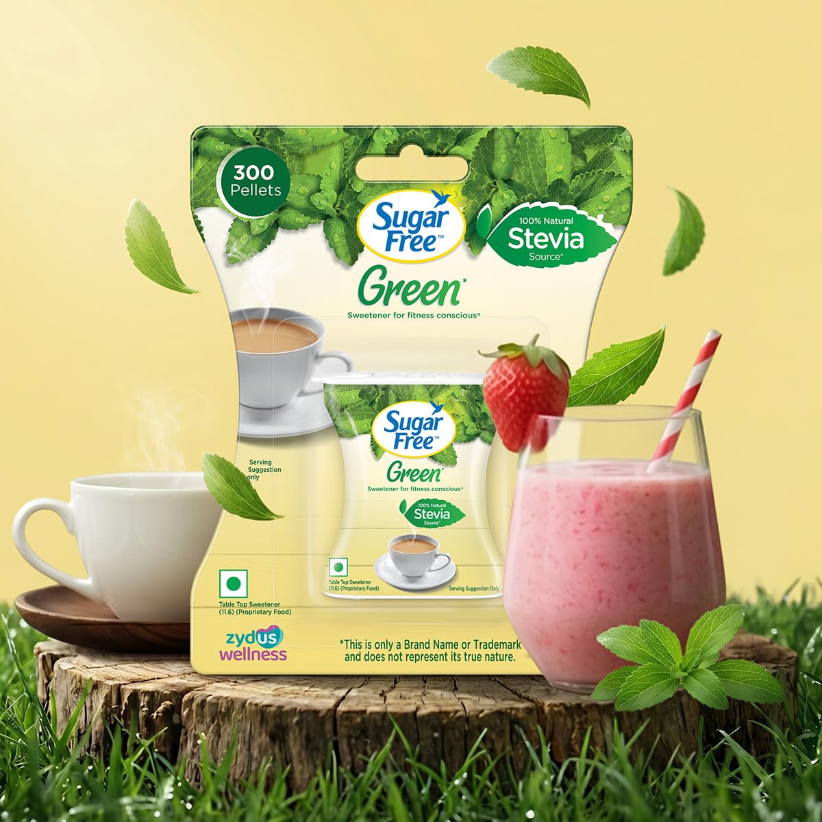 Sugar Free Green Stevia, 300 Pellets |100% Plant-based Natural Sweetener | 100% Natural Meethi Tulsi (Stevia) leaves| Sweet like Sugar but with zero calories | 30g 3