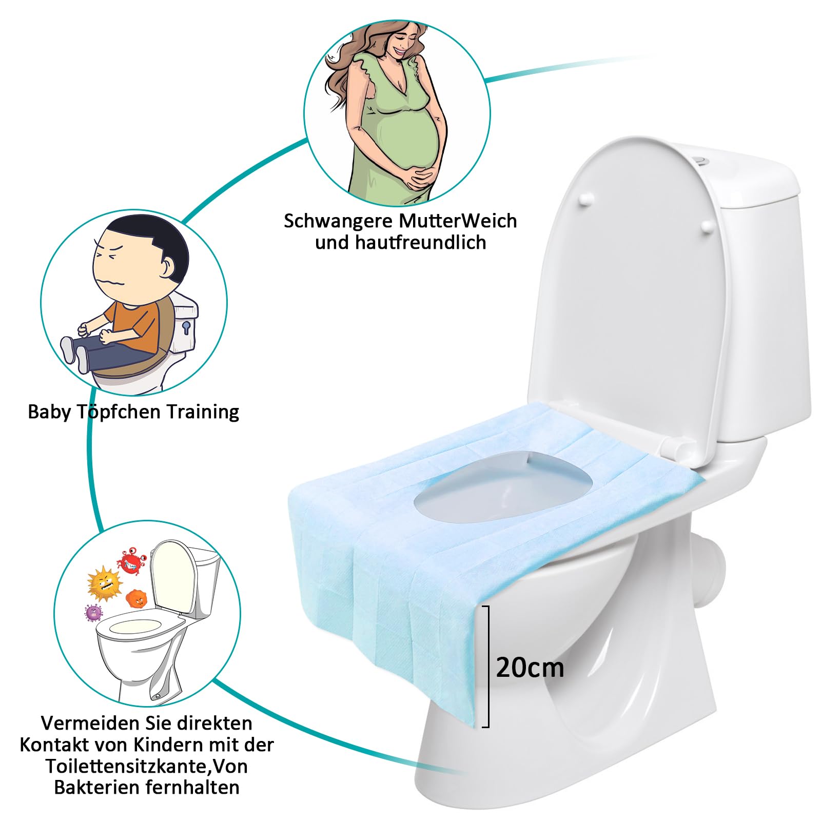 Ghope 50 Pezzi Copriwater Monouso Portabile per WC Tappeto Protettivo Toilette Viaggi Pubbliche