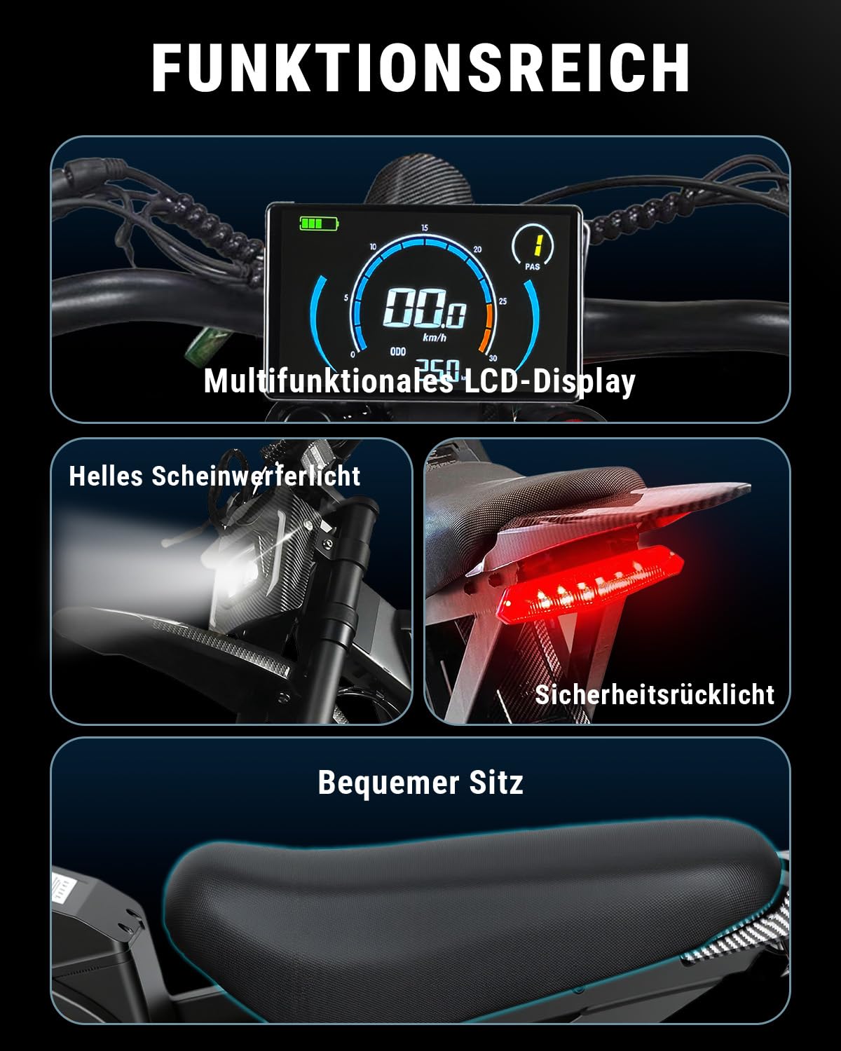 OUXI 2000 Offroad E-Bike Dirtbike Elektrofahrrad, 150Nm Drehmoment, 48V 30Ah Akku, 25 Zoll Reifen, Hydraulische Scheibenbremsen, Vollfederung, mit Blinker, E-Motocross