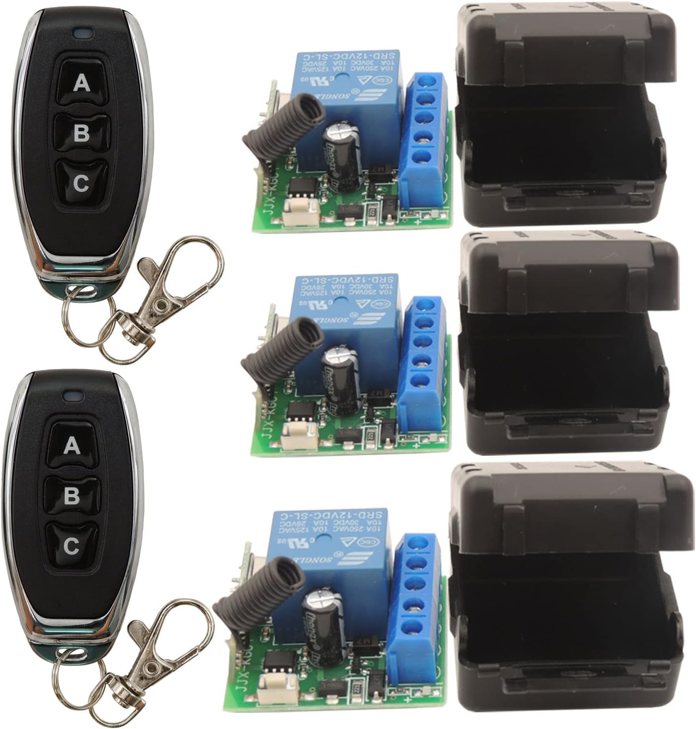 DieseRC 3pcs Relay Receivers with 2 Transmitters 433Mhz Wireless Remote Control Switch Radio Frequency DC 12V 1 Channel Passive Output Relay Controller