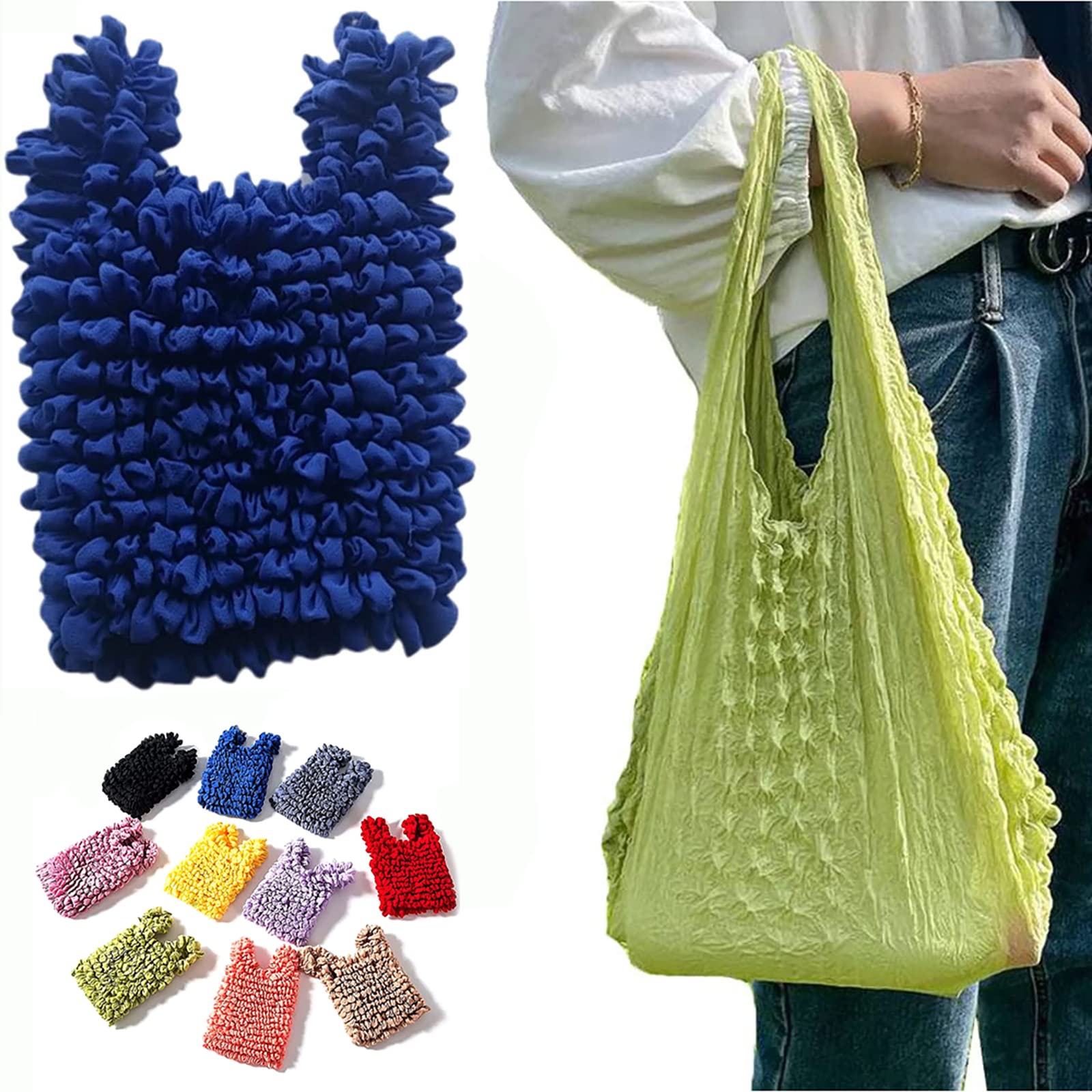 40g Foldable Magic Stretch Bag Portable Shopping Bag Expansion Flexible Handheld Mini Bag, Stretch Fold Bag - Reusable Grocery Bags, royal blue