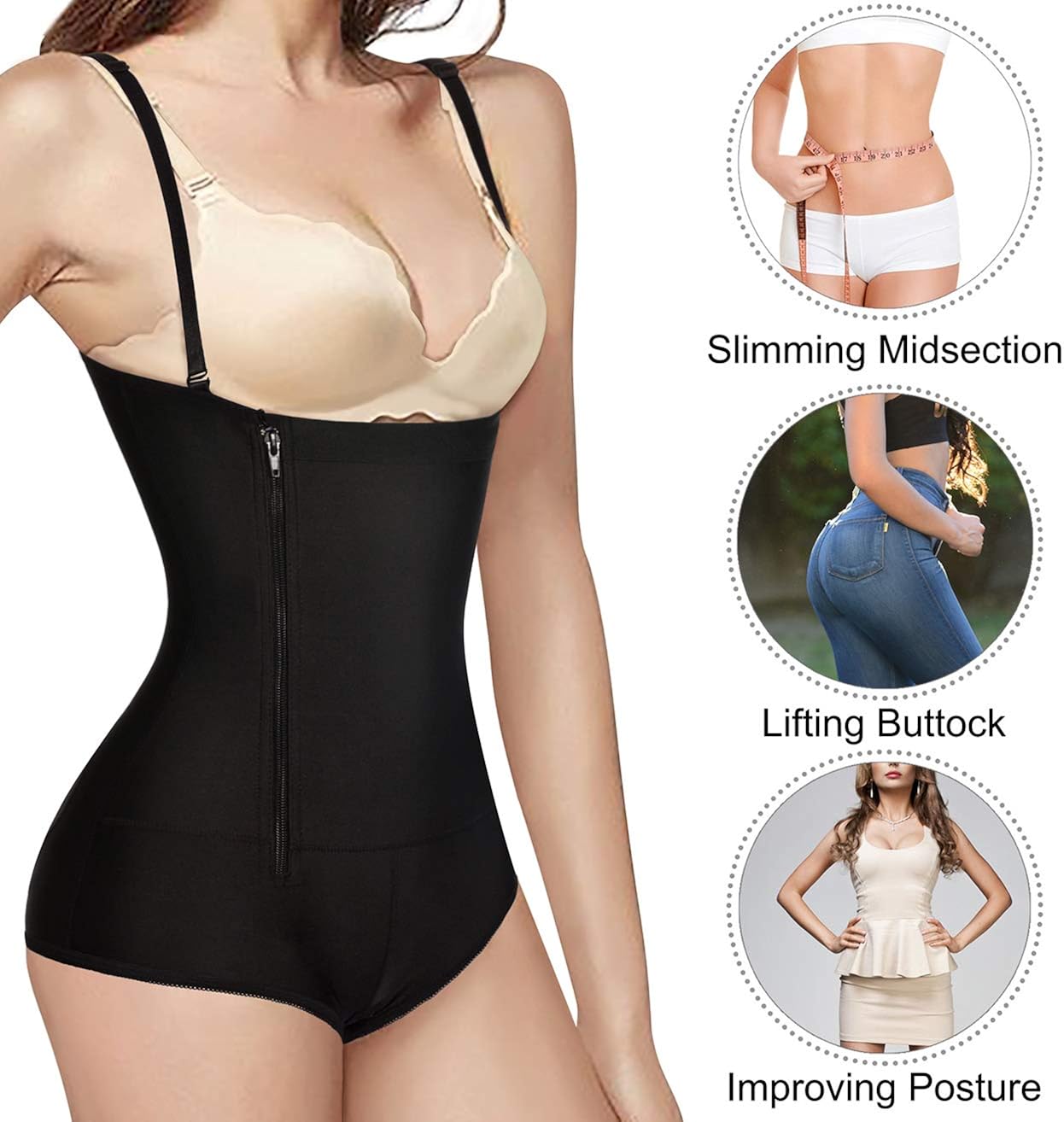 Nebility Women Latex Waist Trainer Bodysuit Slim Full Body Zipper Shapewear Tummy Control Corset at  Women’s Clothing store