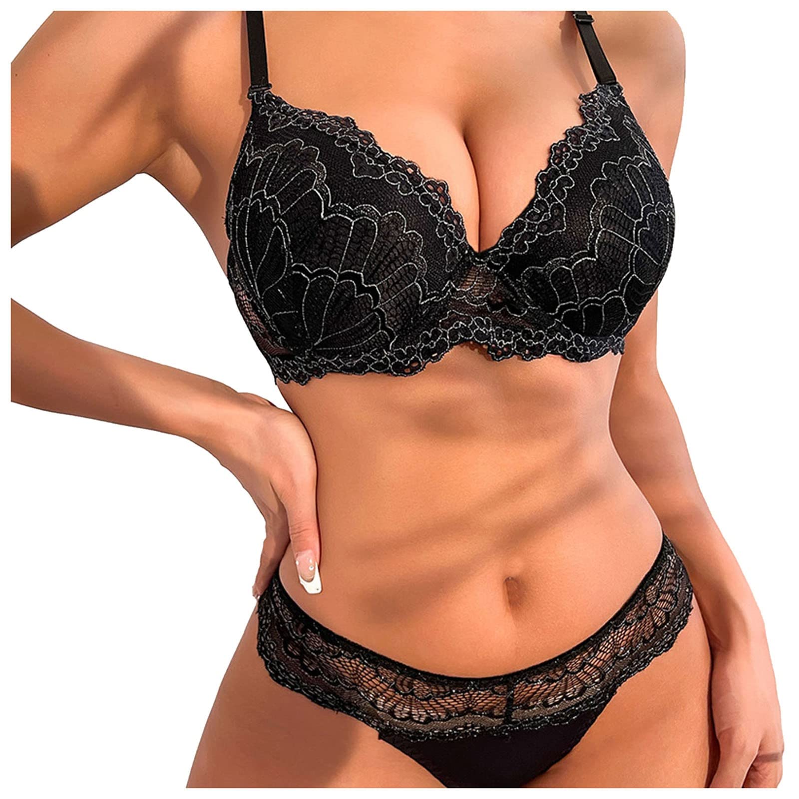 Set Intimo Donna In Pizzo E Seta – Reggiseno T-Shape E Slip, Motivo Floreale Luxe - copertina