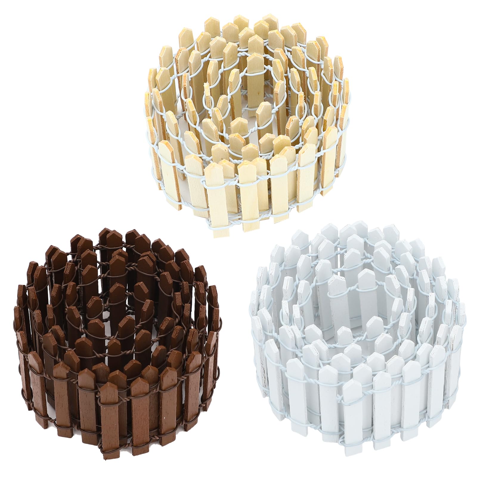 ONEST 105 Inches Mini Fairy Garden Fence, 3 Pieces DIY Small Wood Decorative Picket Fence Miniature Ornaments for Dollhouse Home Plant Pot, Brown