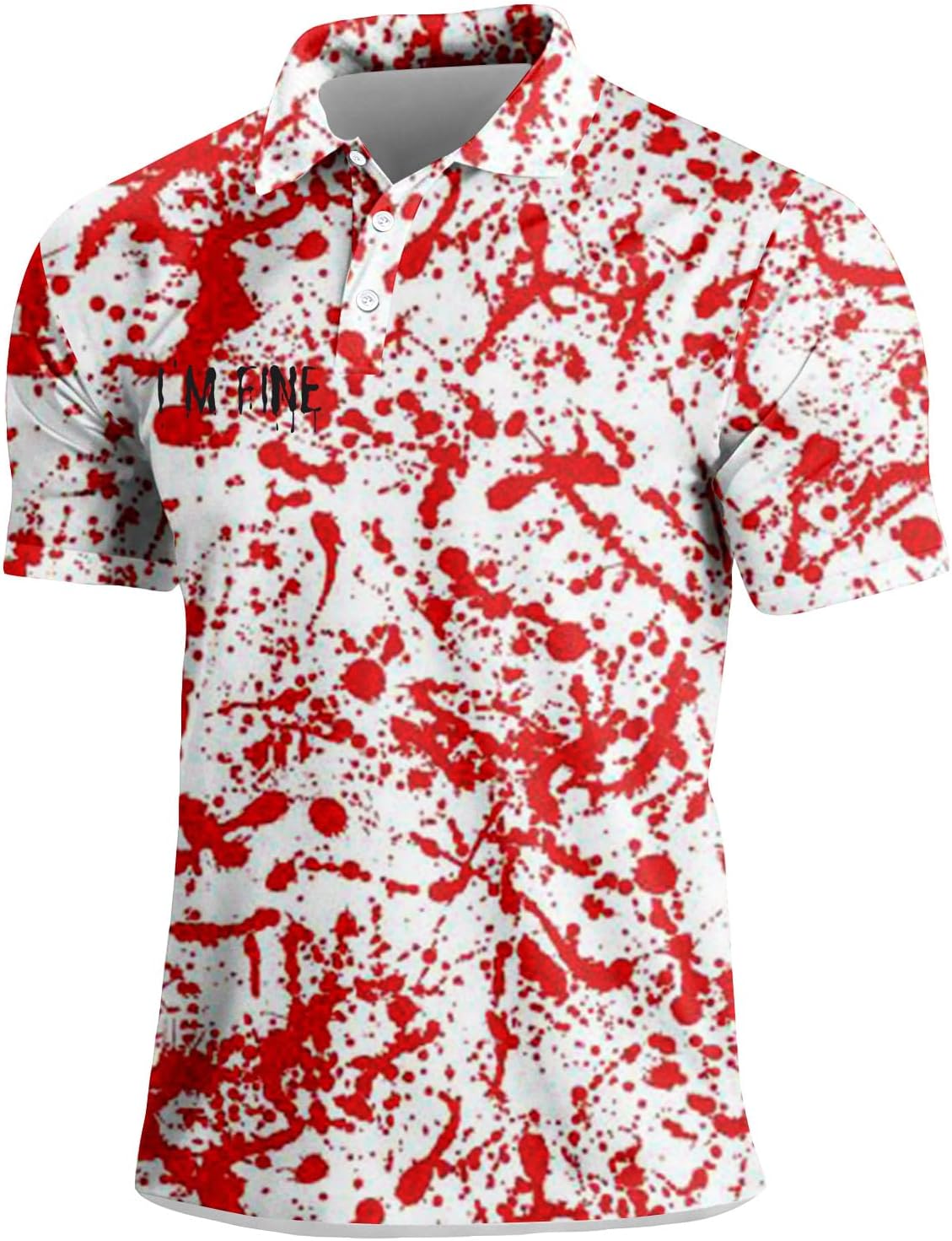 Mens Halloween Print Polo Shirt Short Sleeve Casual Collared Pullover