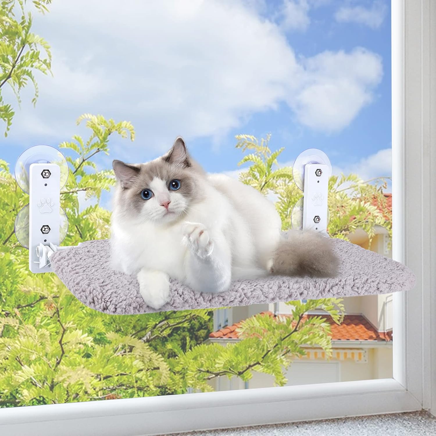 AIPERRO Cat Window Perch, Foldable Cat Hammock with Screws & 4 Powerful Suction Cups for 2 Installation Types, Cat Window Seat with…