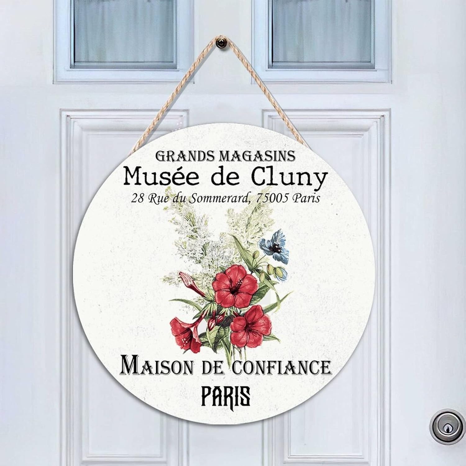 Vintage Wall Hanging Sign Plaque, Vintage Flower Wood Door Sign, Custom Calligraphy 16x16in Round Door Hanger Sign Farmhouse Front Porch Decor Housewarming Gifts