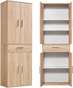 Merax Multifunctionele kast, 110,5 x 35 x 160 cm, vitrine met led