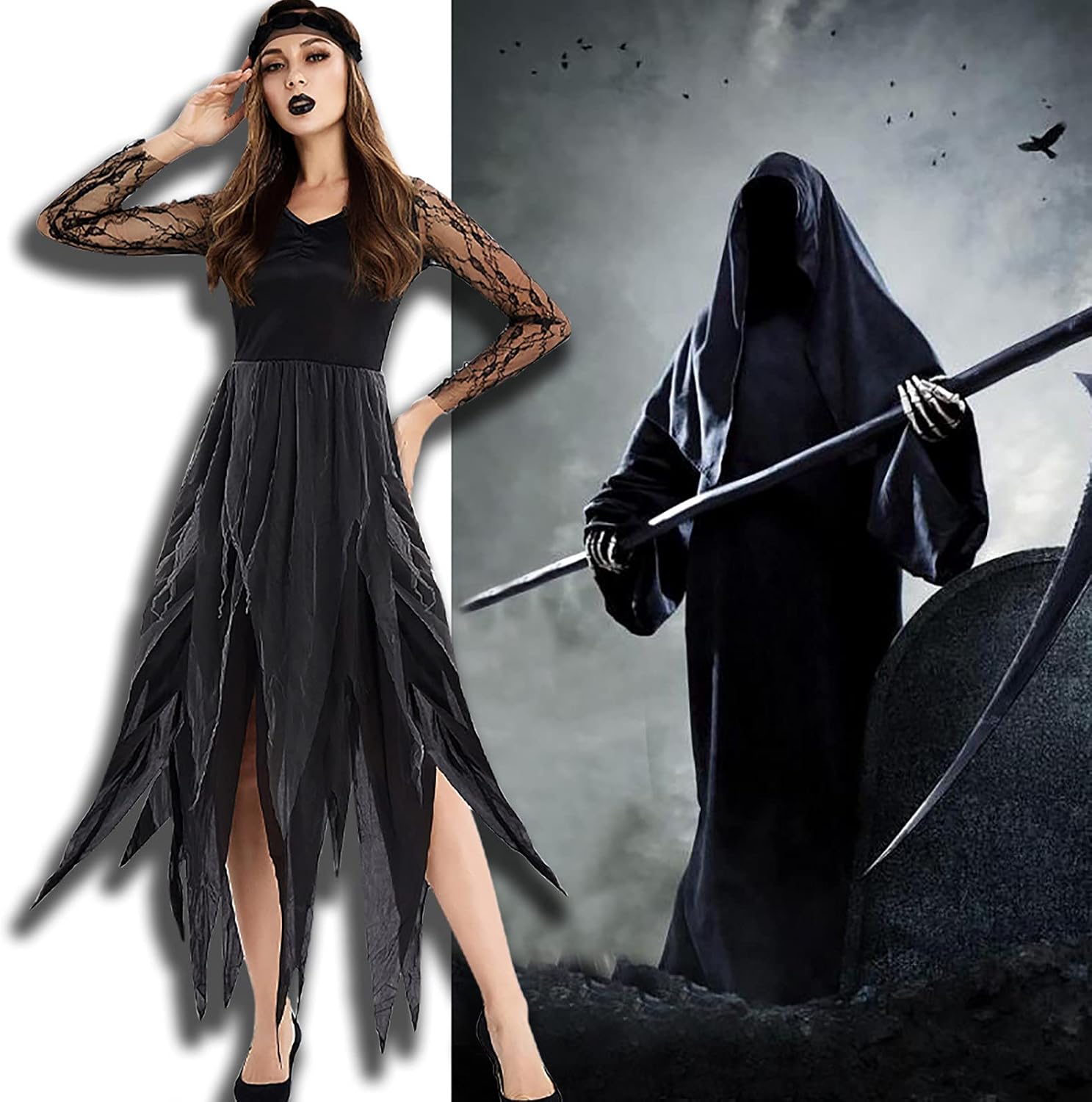 Tag Der Toten Kostüm Set Damen - Schleier Handschuhe Ohrring Halskette