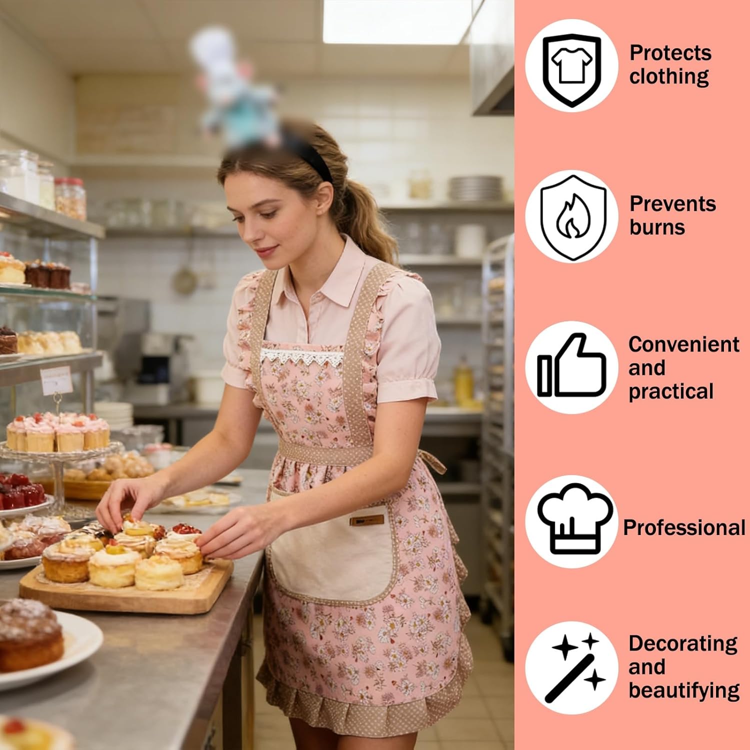 Chef Mouse Ears Headband, Cartoon Mouse Headband Accompanied with a Pink Apron Carnival Accessory Halloween for Parties and Cosplay