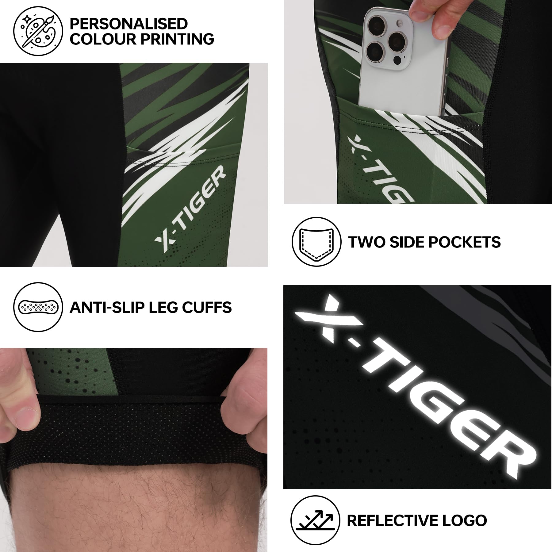X-TIGER Radlerhose Herren 5D Gepolstert Radhose Kurz Fahrradhose Rennrad Hose 3 Taschen rutschfeste Hosenbeine Elastische