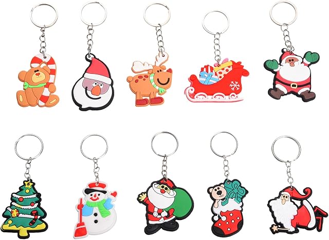 Jomnvo 30 PCS Christmas Keychain Ornaments Santa Claus Snowman Christmas Stocking Gloves Pendant Keychains Cartoon Decorative Key Rings for Christmas Party Favors Party Bag Fillers (30), 4x9