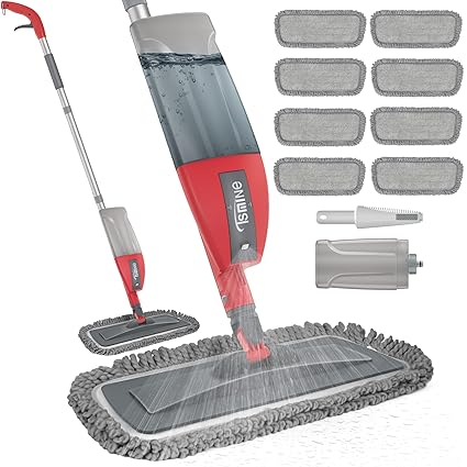 Spray Mops for Floor Cleaning, Tsmine Microfiber Floor Wet Mop Kitchen Dust Mop Dry Mop with 8 Washable Microfiber Pads & 550ML Refillable Bottle Home Cleaning Mop for Household Hardwood Laminate Tile