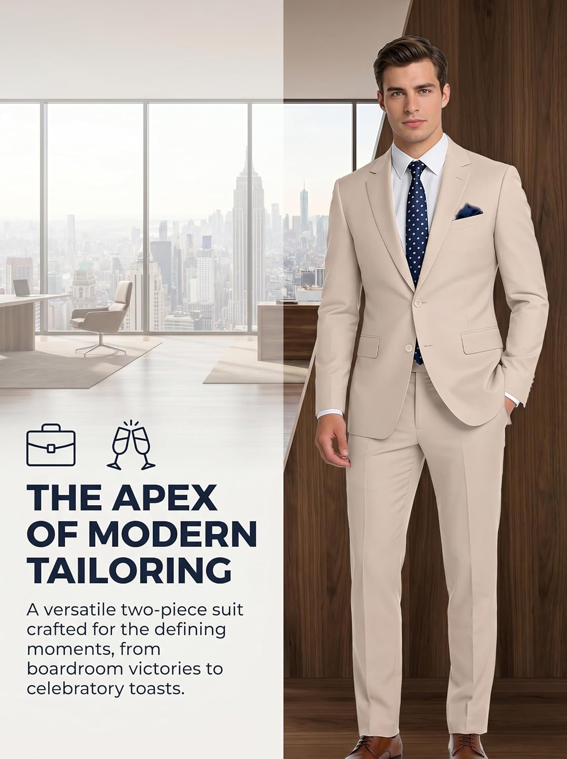 Men's 2 Piece Slim Fit Suit Set Two Button Blazer Jacket Vest Pants Tuxedo Set for Wedding and Business