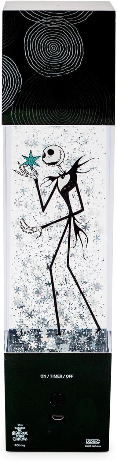 Nightmare Before Christmas Disney The Jack Skellington Glitter Motion Mood Light | Nightstand Table Lamp for Bedroom, Desk | 12 Inches Tall
