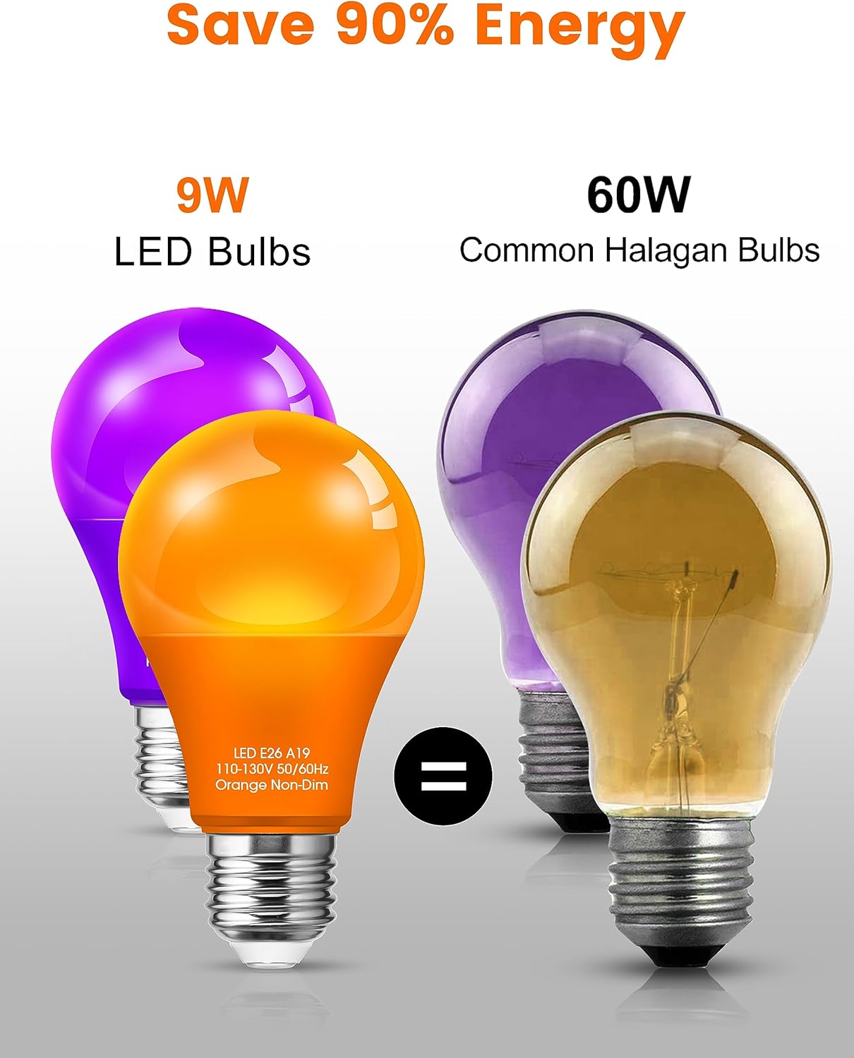 Orange Light Bulbs Purple Light Bulbs [4 Pack] - A19 LED Orange Bulbs Purple Bulbs Outdoor, E26 Base 9W Equivalent 60W for Halloween Party Porch Holiday Decor