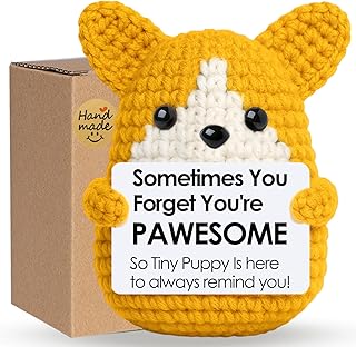 Mini Positive Crochet Cogi Valentines Day Gift for Women Men,Emotional Support Inspirational Stress Relief Crochet Dog Gift for Dog Lover Friend,Handmade Cute Corgi Desk Decor