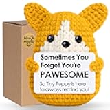 Positive Crochet Cogi Dog Gifts for Christmas Women,Emotional Support Inspirational Stress Relief Crochet Puppy Gift for Pet Lover Birthday Friend,Handmade Cute Corgi Decor with Gift Box