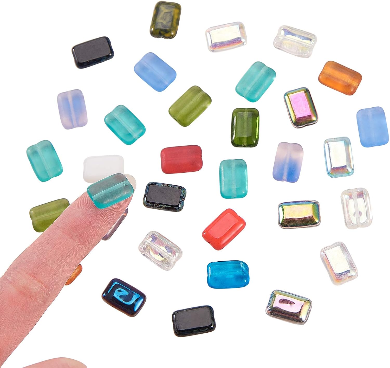 LiQunSweet 120 Pcs Czech Glass Crystal Loose Beads Rectangle Shape Charming Beads Bulk Lot for Women Men Jewellery Making and Craftings - 12x8x4mm
