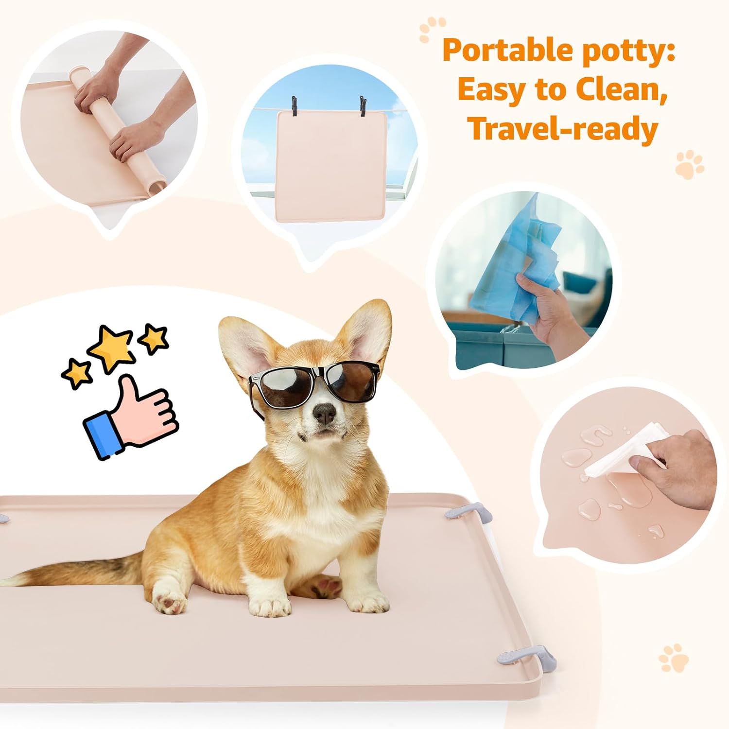 LOOBANI Dog Pee Pad Holder - 2 Pack Silicone Puppy Pad Holder - High Edge Dog Potty Tray with 4 Holder Clamps for Puppy Potty Training, Fits Up to 24" x 24" Training Pads, Beige