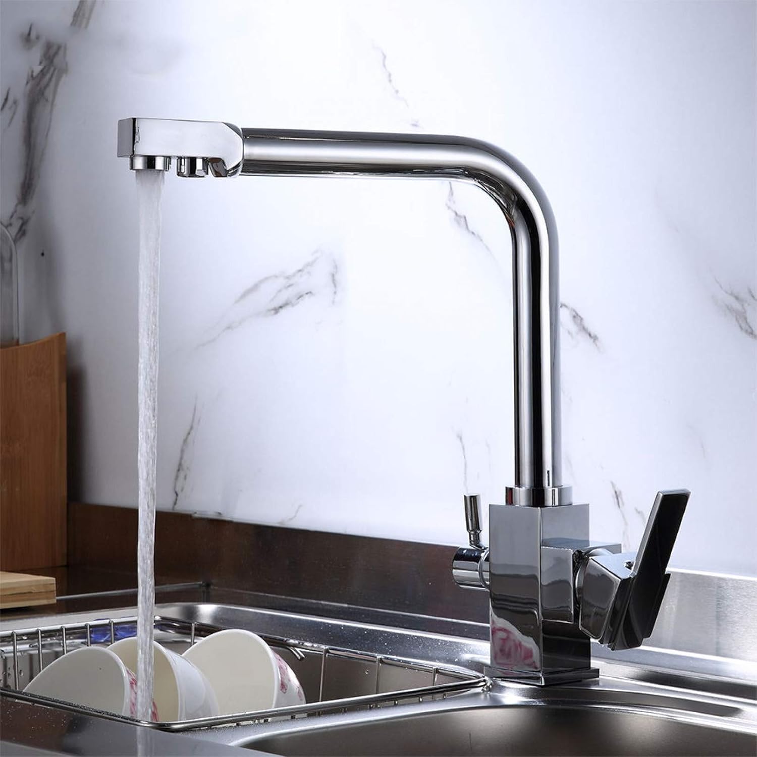Filter Kitchen Faucets Cold and Hot Water Taps 360 Rotation Purified Water Dual Spout Kitchen Water Purification Tap