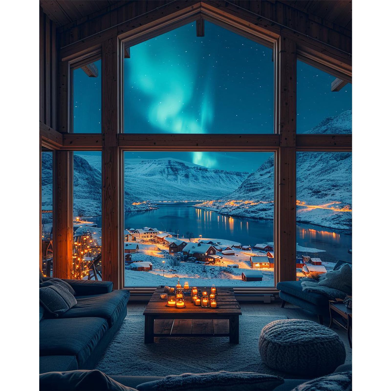 Aurora Paint by Numbers for Adults, House Adult Paint by Numbers Canvas Kits Without Frame - 40x50 cm, Snowy Mountain DIY Acrylic Painting Kit for Gifts Home Wall Decor