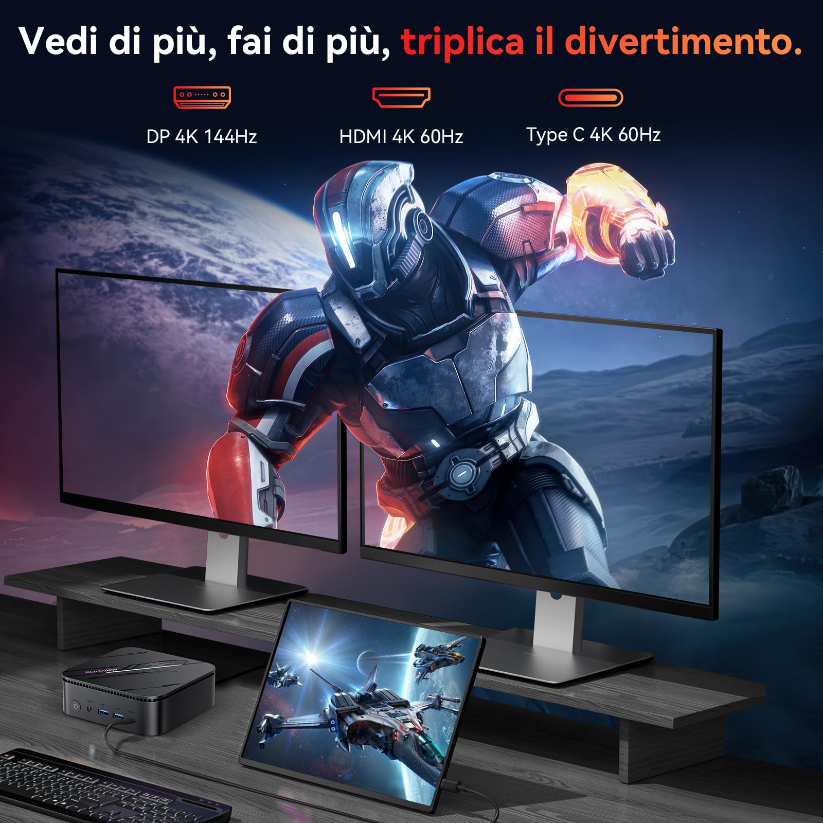 Blackview MP100 Pro Mini PC Processore i3-1215U (Beats 4300U/1011U), 16GB DDR4 512GB SSD Mini Desktop Computer, Garanzia 3 Anni, 8K Triplo Display DP 1.4+HDMI 2.0+Type-C/6 x USB 3.2 /WiFi 6/BT5.2