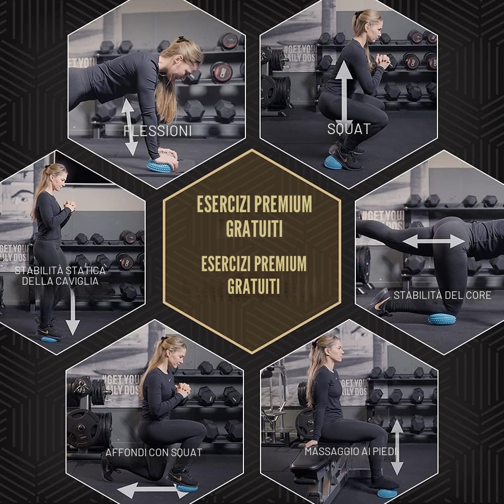 [SEMISFERA PROPRIOCETTIVA] 2X Pilates Cuscino ø16 cm- Balance Cuscino - Equilibrio - Palla Grande con Istruzioni Video (lingua Italiana), Pompa, Poster e Borsa: Premium Set Pilates